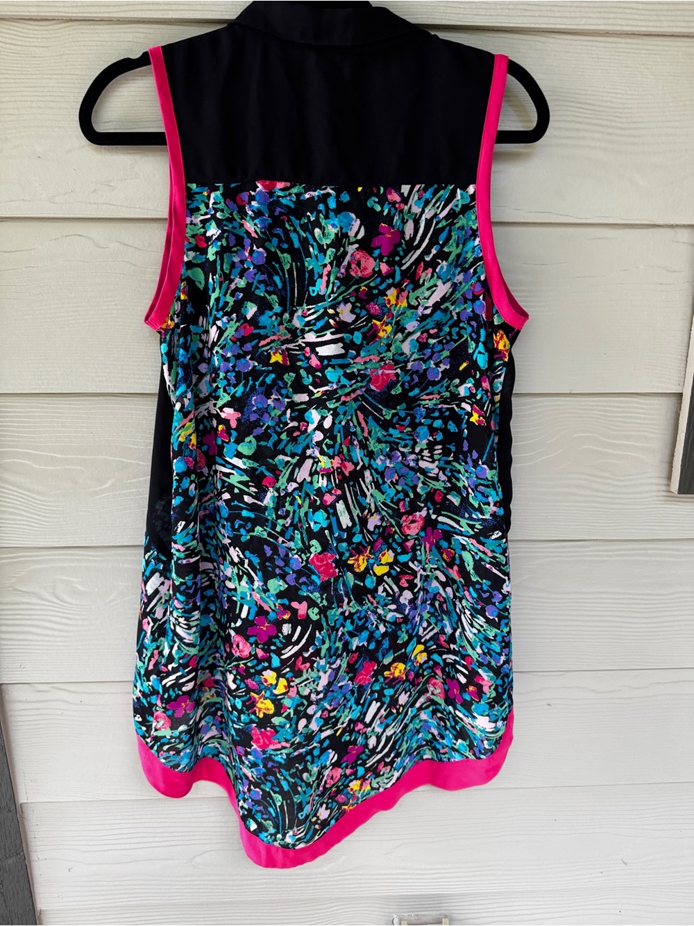 Nicole Miller Blouse Womens M Black Multicolor Abstract Print Sleeveless Zip up - Picture 2 of 9